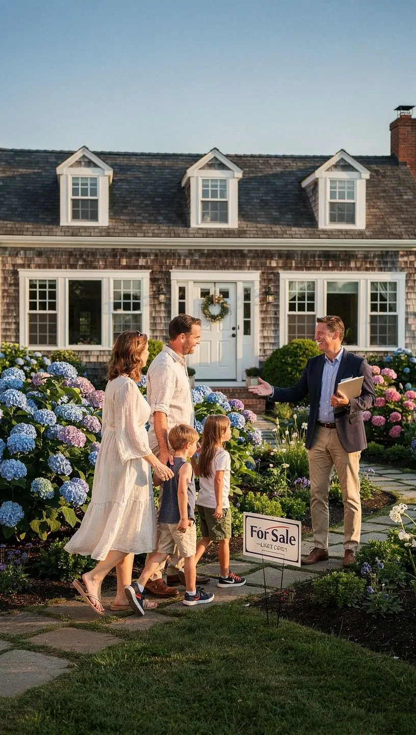 Уютный интерьер дома в стиле Кейп-Код с элементами морской тематики и классическим дизайном.