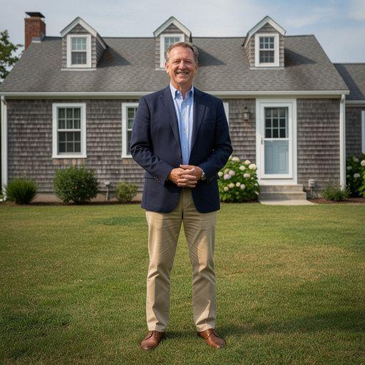 Классический дом в стиле Кейп-Код с мансардными окнами и деревянной обшивкой.